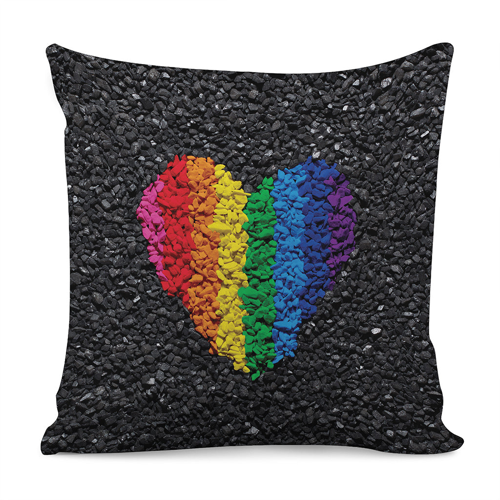 LGBT Pride Rainbow Heart Stones Print Pillow Cover