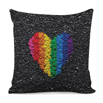 LGBT Pride Rainbow Heart Stones Print Pillow Cover