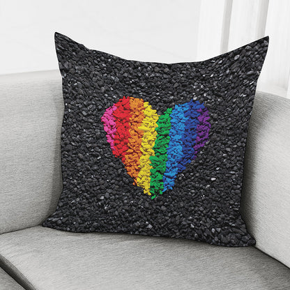 LGBT Pride Rainbow Heart Stones Print Pillow Cover