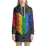 LGBT Pride Rainbow Heart Stones Print Pullover Hoodie Dress