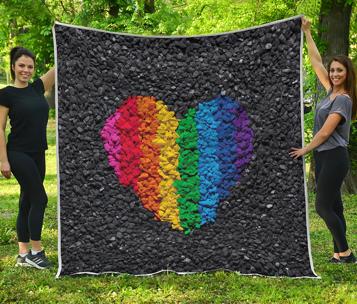 LGBT Pride Rainbow Heart Stones Print Quilt