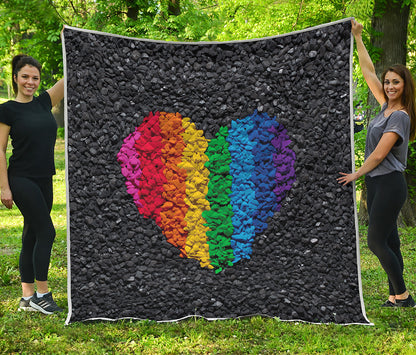 LGBT Pride Rainbow Heart Stones Print Quilt