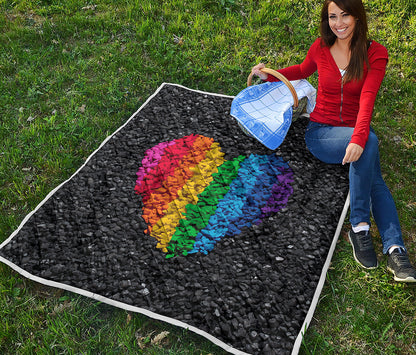 LGBT Pride Rainbow Heart Stones Print Quilt