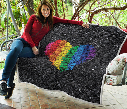 LGBT Pride Rainbow Heart Stones Print Quilt