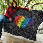 LGBT Pride Rainbow Heart Stones Print Quilt