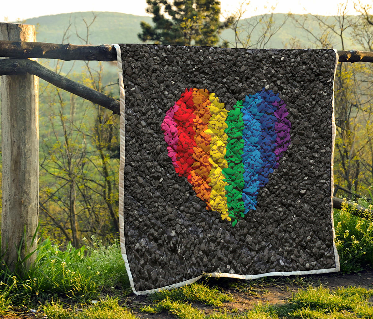 LGBT Pride Rainbow Heart Stones Print Quilt