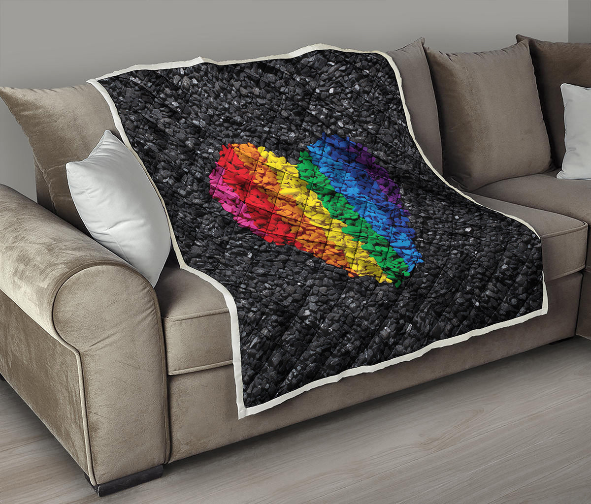 LGBT Pride Rainbow Heart Stones Print Quilt