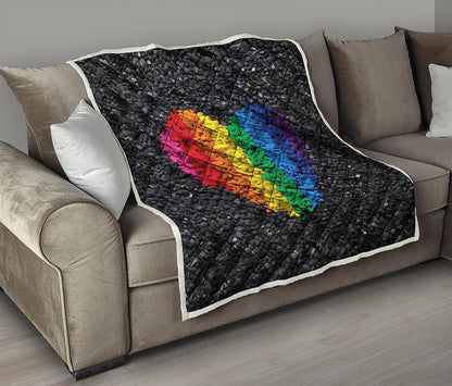 LGBT Pride Rainbow Heart Stones Print Quilt