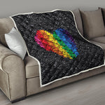 LGBT Pride Rainbow Heart Stones Print Quilt