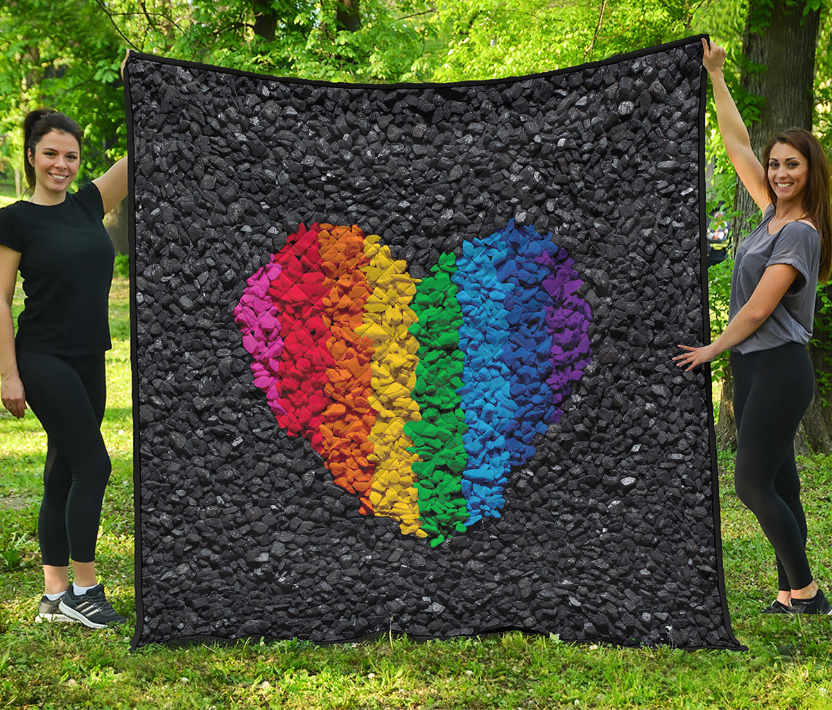 LGBT Pride Rainbow Heart Stones Print Quilt