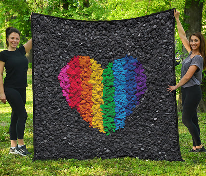 LGBT Pride Rainbow Heart Stones Print Quilt