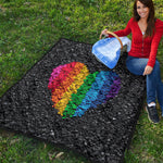 LGBT Pride Rainbow Heart Stones Print Quilt