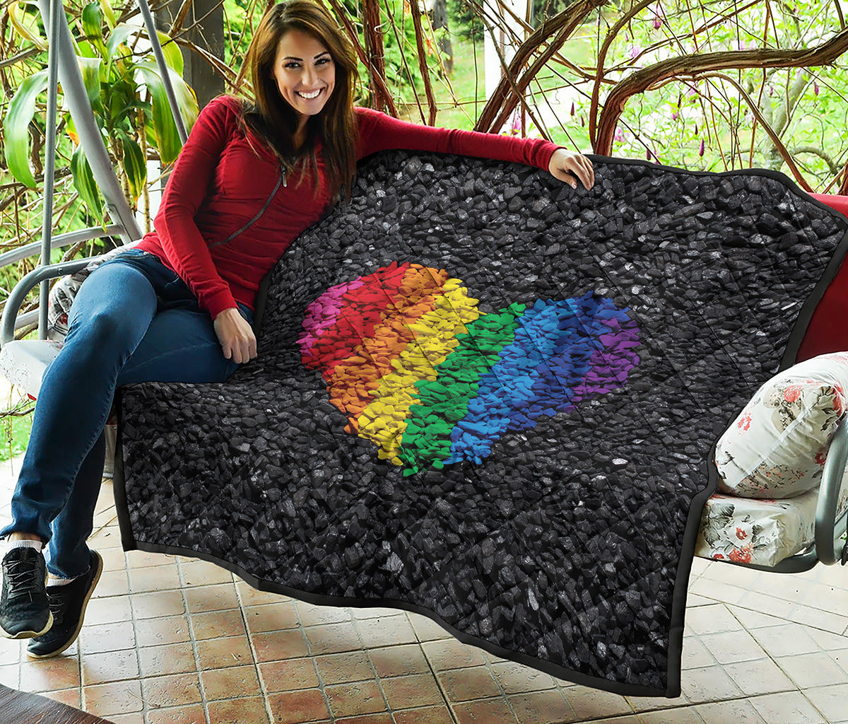 LGBT Pride Rainbow Heart Stones Print Quilt