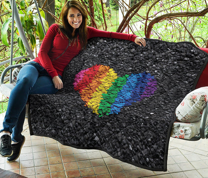 LGBT Pride Rainbow Heart Stones Print Quilt