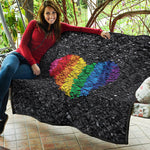 LGBT Pride Rainbow Heart Stones Print Quilt