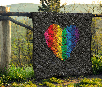 LGBT Pride Rainbow Heart Stones Print Quilt