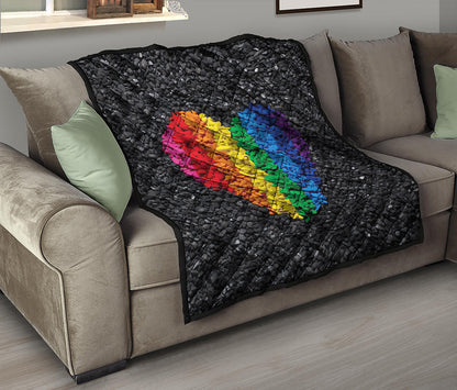 LGBT Pride Rainbow Heart Stones Print Quilt