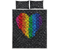 LGBT Pride Rainbow Heart Stones Print Quilt Bed Set