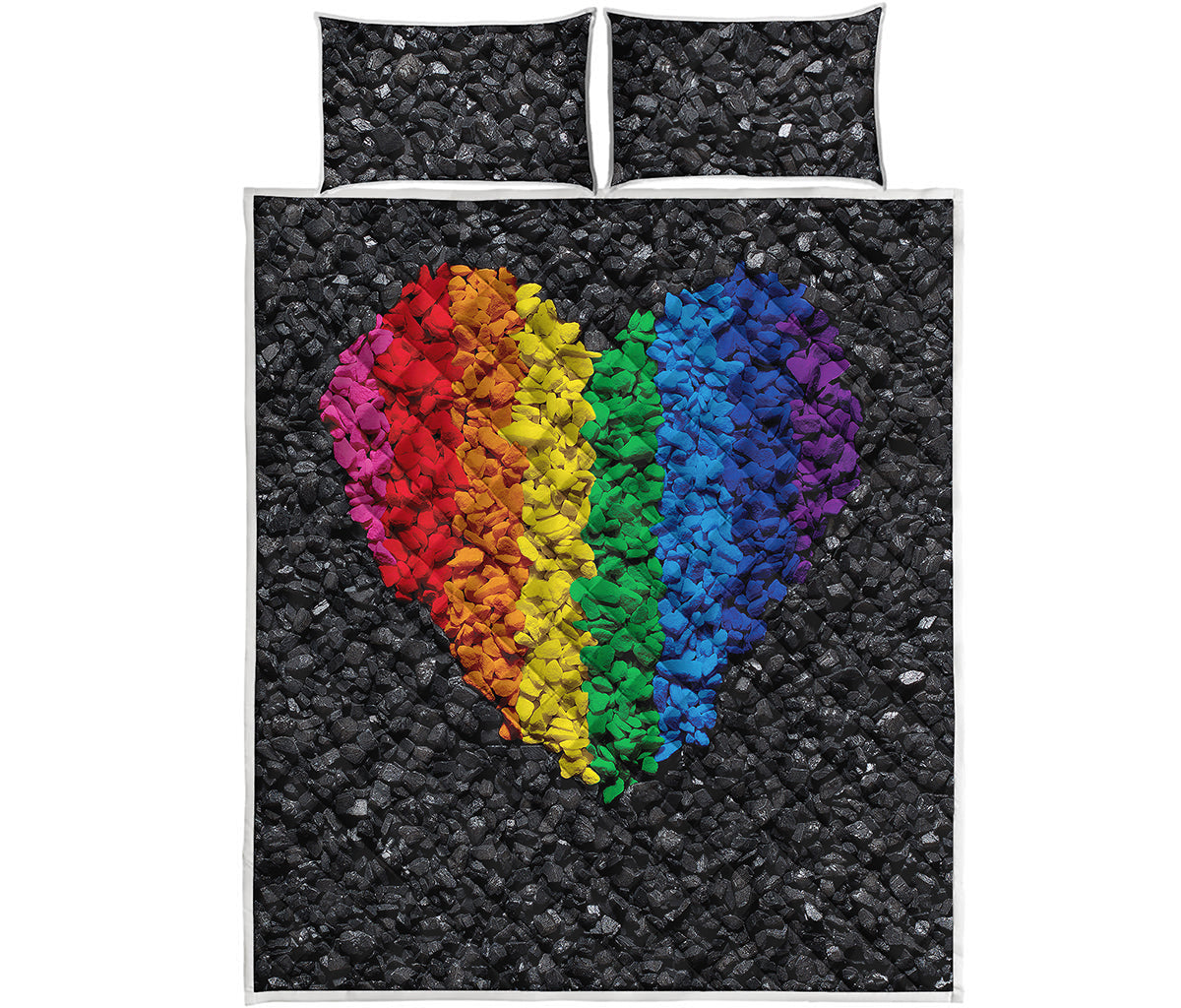 LGBT Pride Rainbow Heart Stones Print Quilt Bed Set