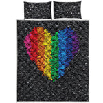 LGBT Pride Rainbow Heart Stones Print Quilt Bed Set