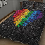 LGBT Pride Rainbow Heart Stones Print Quilt Bed Set
