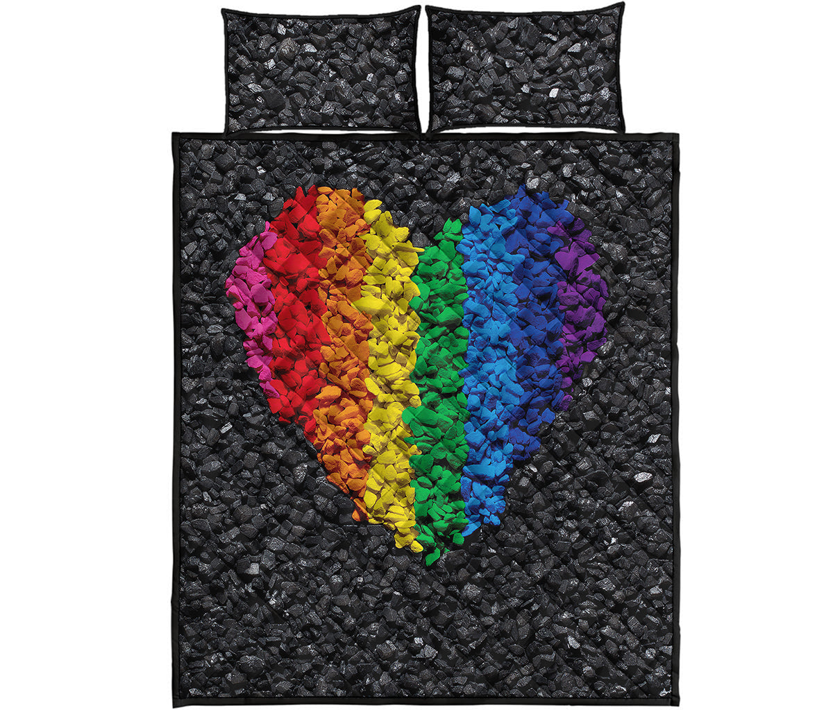 LGBT Pride Rainbow Heart Stones Print Quilt Bed Set