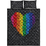 LGBT Pride Rainbow Heart Stones Print Quilt Bed Set