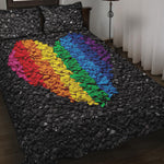 LGBT Pride Rainbow Heart Stones Print Quilt Bed Set