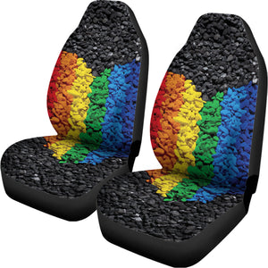 LGBT Pride Rainbow Heart Stones Print Universal Fit Car Seat Covers