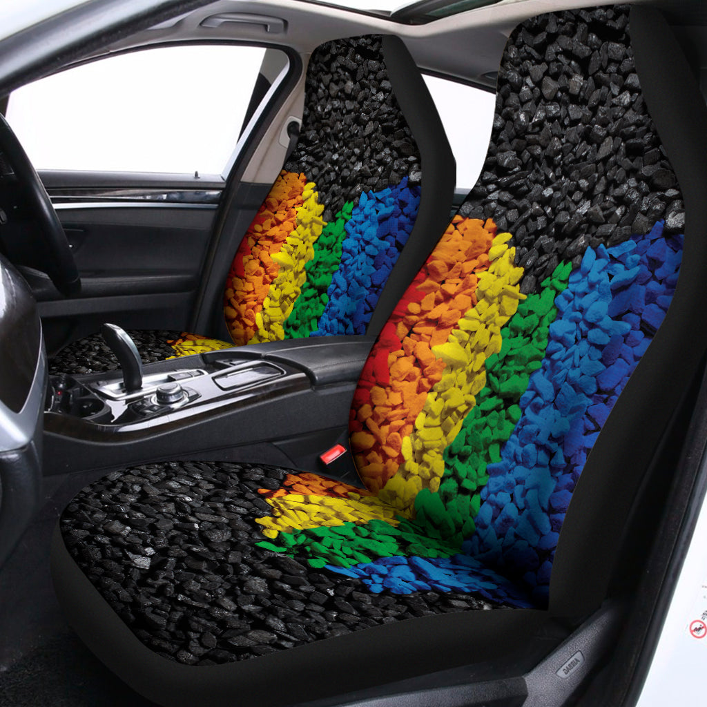 LGBT Pride Rainbow Heart Stones Print Universal Fit Car Seat Covers