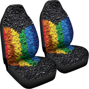 LGBT Pride Rainbow Heart Stones Print Universal Fit Car Seat Covers