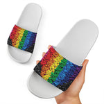 LGBT Pride Rainbow Heart Stones Print White Slide Sandals