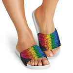 LGBT Pride Rainbow Heart Stones Print White Slide Sandals