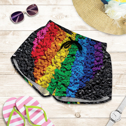 LGBT Pride Rainbow Heart Stones Print Women's Shorts
