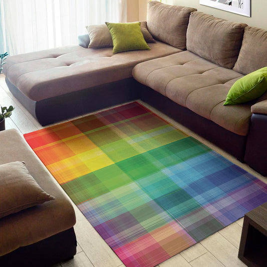 LGBT Pride Rainbow Plaid Pattern Print Area Rug