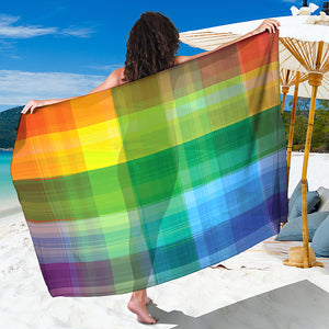 LGBT Pride Rainbow Plaid Pattern Print Beach Sarong Wrap