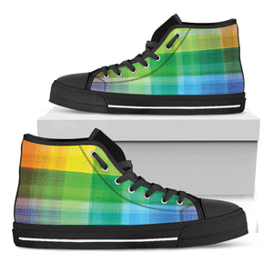 LGBT Pride Rainbow Plaid Pattern Print Black High Top Shoes