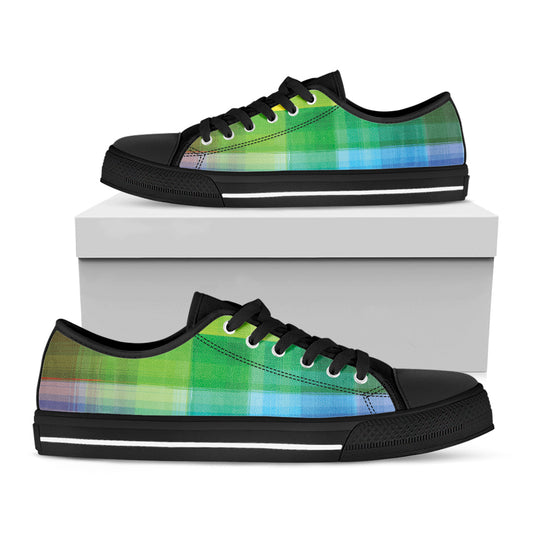 LGBT Pride Rainbow Plaid Pattern Print Black Low Top Shoes