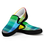 LGBT Pride Rainbow Plaid Pattern Print Black Slip On Shoes
