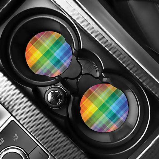 LGBT Pride Rainbow Plaid Pattern Print Car Coasters
