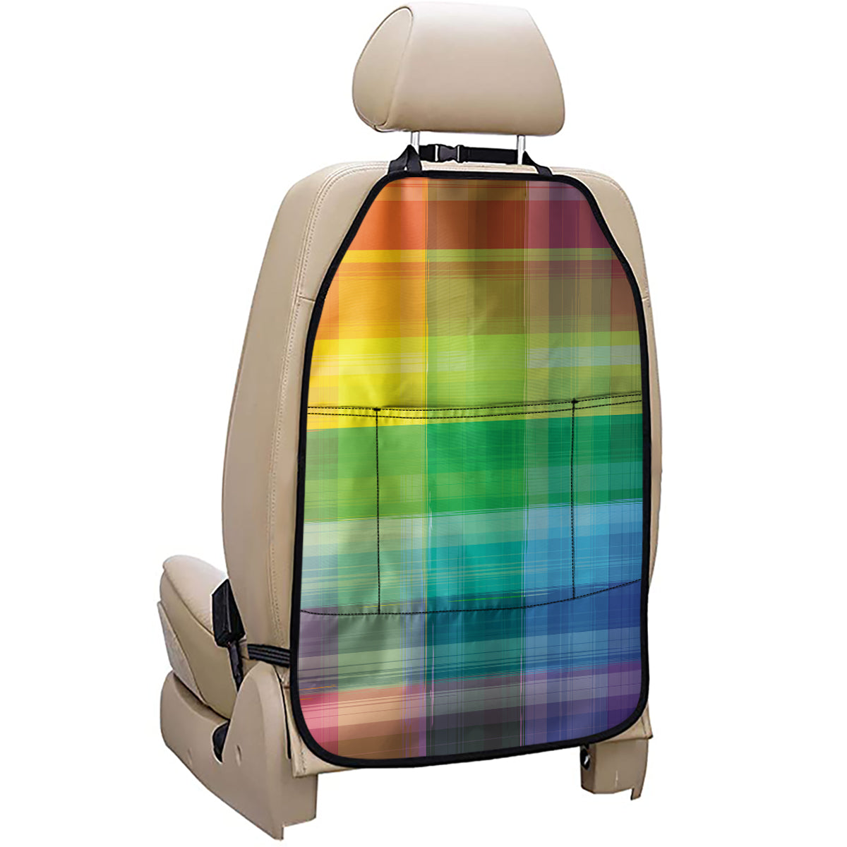 LGBT Pride Rainbow Plaid Pattern Print Car Seat Organizers