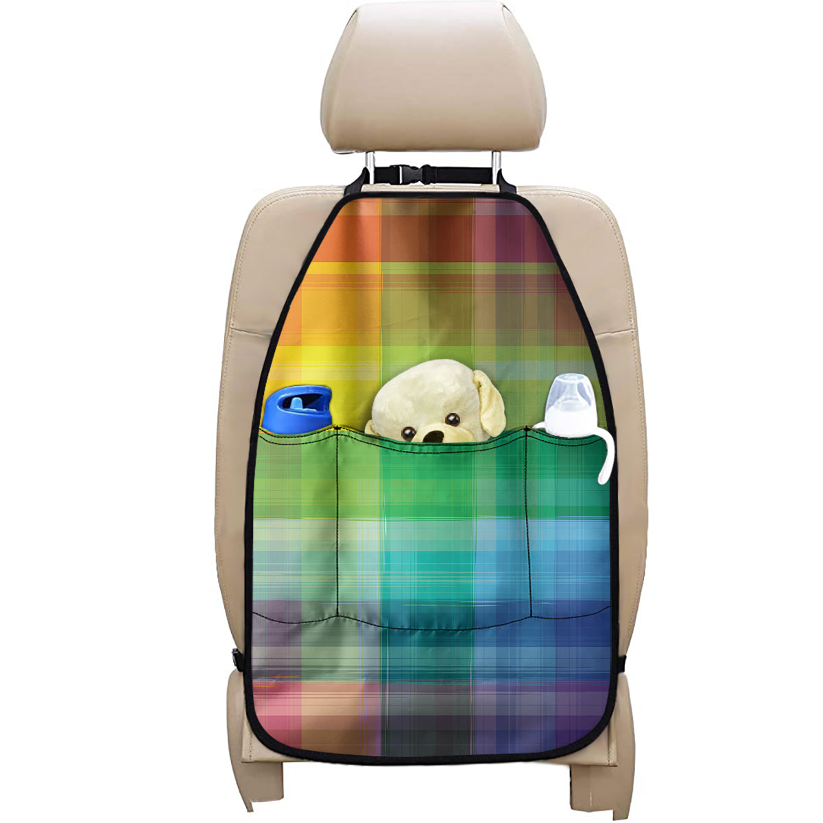 LGBT Pride Rainbow Plaid Pattern Print Car Seat Organizers