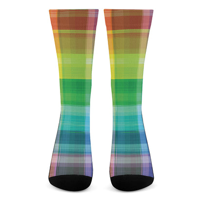 LGBT Pride Rainbow Plaid Pattern Print Crew Socks
