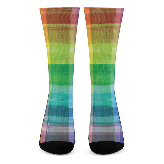 LGBT Pride Rainbow Plaid Pattern Print Crew Socks