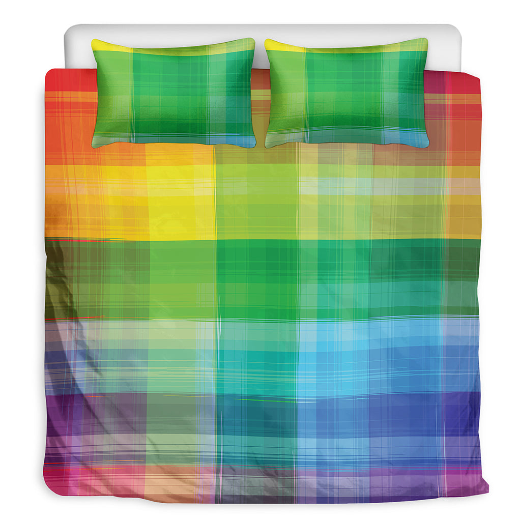 LGBT Pride Rainbow Plaid Pattern Print Duvet Cover Bedding Set
