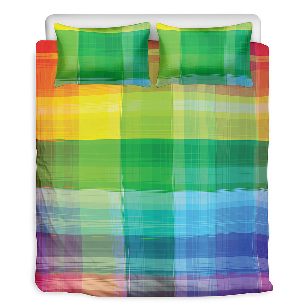 LGBT Pride Rainbow Plaid Pattern Print Duvet Cover Bedding Set