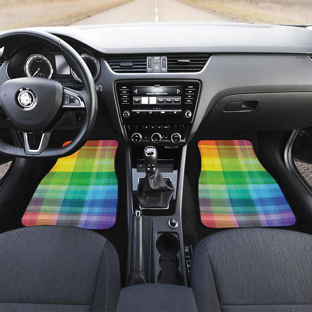 LGBT Pride Rainbow Plaid Pattern Print Front Car Floor Mats