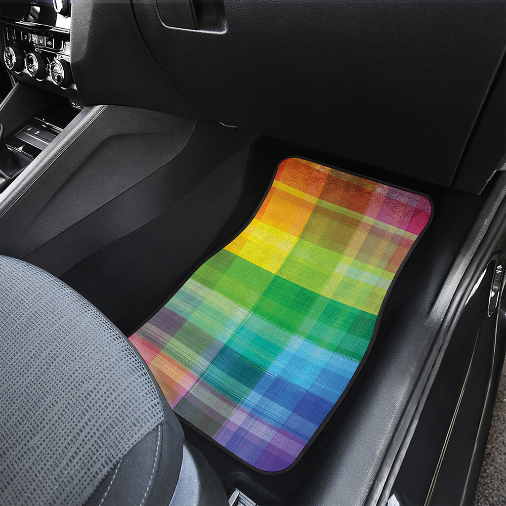 LGBT Pride Rainbow Plaid Pattern Print Front Car Floor Mats