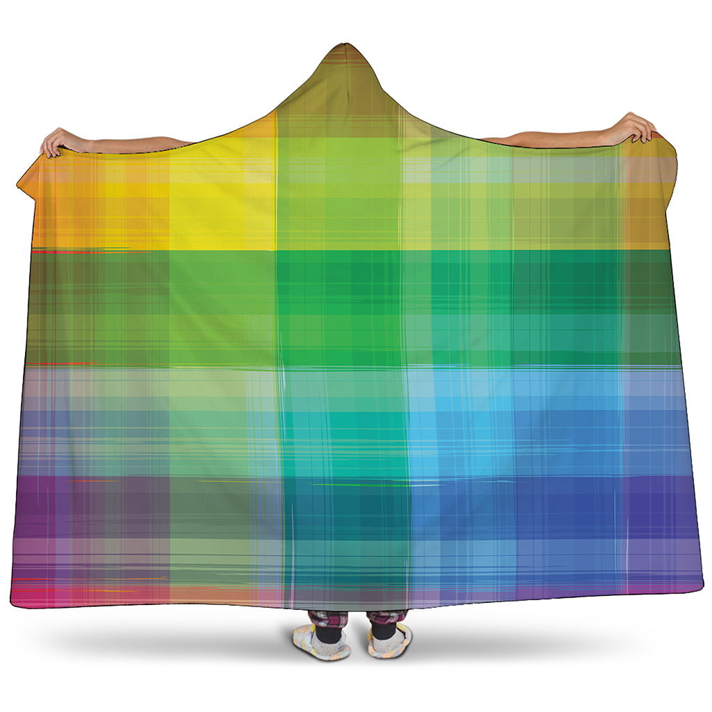 LGBT Pride Rainbow Plaid Pattern Print Hooded Blanket