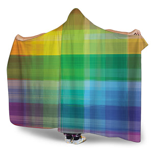 LGBT Pride Rainbow Plaid Pattern Print Hooded Blanket